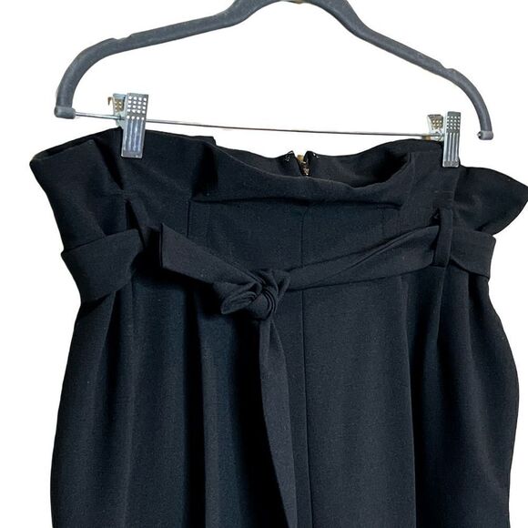 Josie Natori black core crepe paper bag waist pants size 12 - Picture 6 of 15